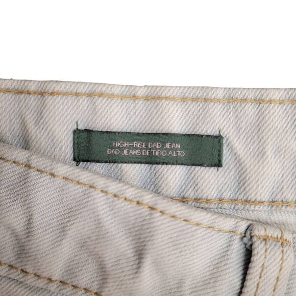 High Rise Dad Jean Recycled Cotton Lightest Wash Ripped Blue Jeans Designer - Picture 9 of 11